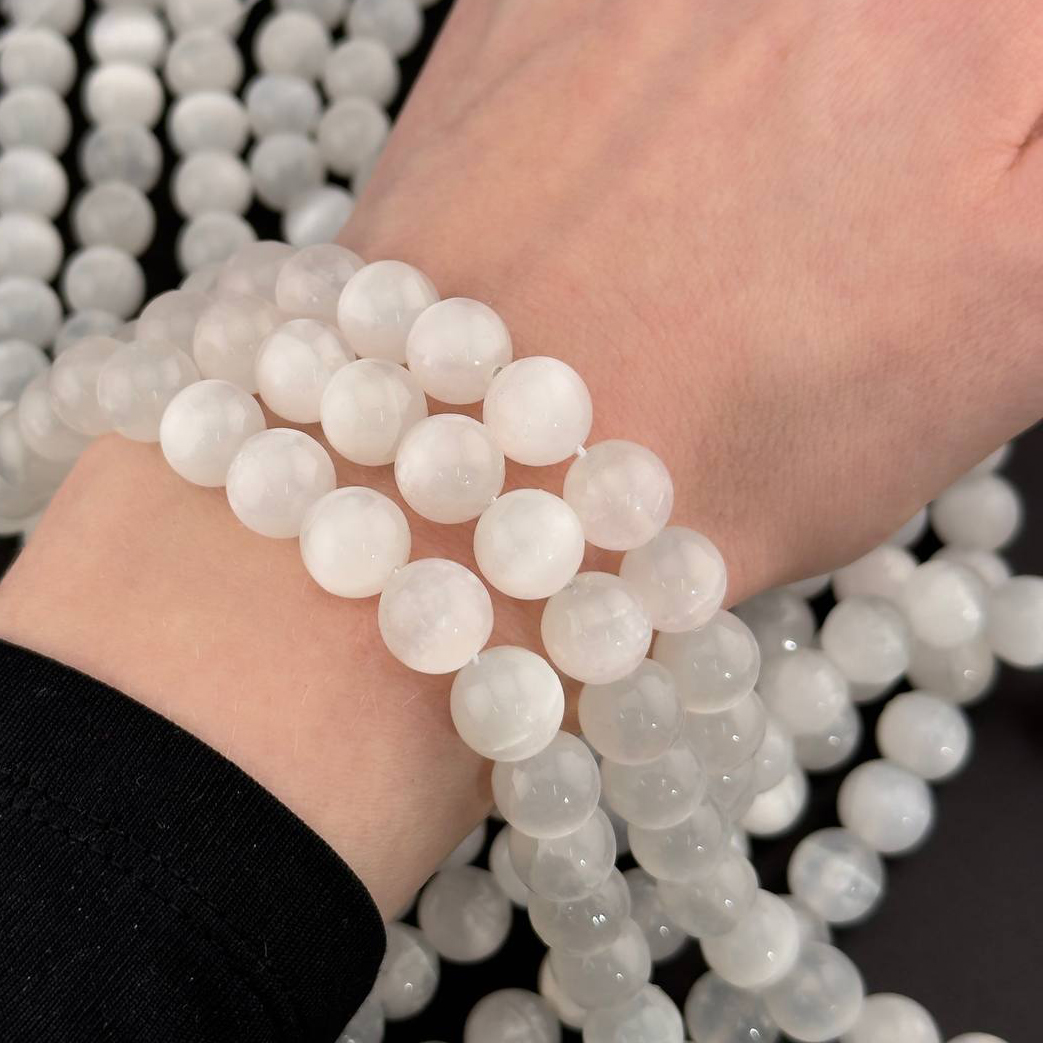 Бусины Селенит размер 4мм 6мм, 8мм, 10мм натуральный камень